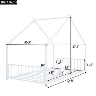 Sunvega Pink Full Size Metal House Bed with Playhouse Roof Design for Kids