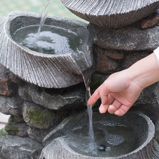 Sunvega 4-Tier Polyresin Cascading Rock Bowl Fountain with LED Light for Indoor Outdoor