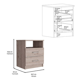 Sunvega 19.9 Inch High Nightstand with Two Drawers and One Open Shelf