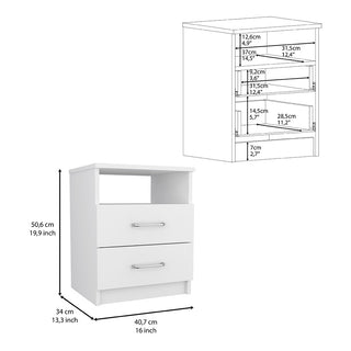 Sunvega 19.9 Inch High Nightstand with Two Drawers and One Open Shelf