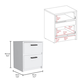 Sunvega White Finish Chequered Nightstand with Two Spacious Drawers