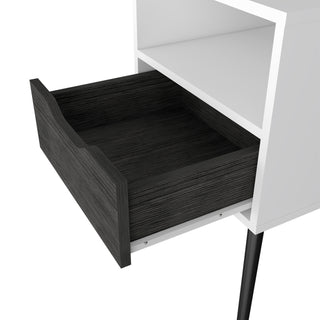 Sunvega Smokey Oak and White Finish Nightstand with Open Shelf and Drawer