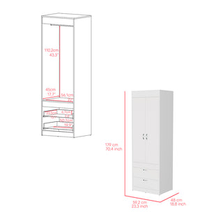 Sunvega White Finish Armoire Tarento with Two Drawers and Double Door Cabinet