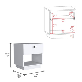 Sunvega White Finish One Drawer Nightstand with Shelf for Bedroom Decor