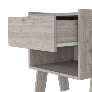 Sunvega Nightstand with Open Shelf and Drawer in Light Gray Finish