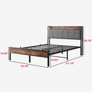 Sunvega Full Size Bed Frame with Storage Headboard and Charging Station Outlets