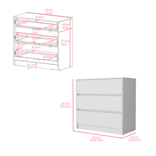 Sunvega Three Drawer Dresser with White Finish for Small Items Storage