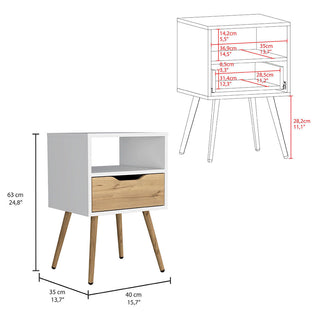 Sunvega Smokey Oak and White Finish Nightstand with Open Shelf and Drawer