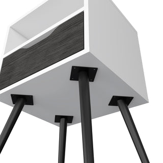 Sunvega Smokey Oak and White Finish Nightstand with Open Shelf and Drawer