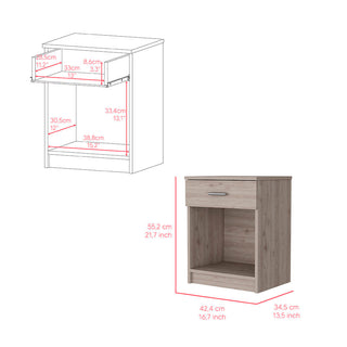 Sunvega Light Gray Finish Nightstand with Large Drawer and Lower Shelf