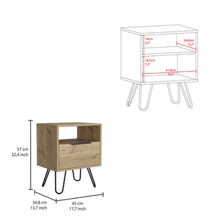 Sunvega Single Door Cabinet Nightstand with Hairpin Legs and Two Shelves