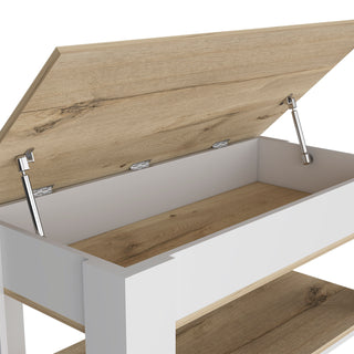 Sunvega Lift Top Storage Table with Lower Shelf and Metal Hinges in Dark Brown