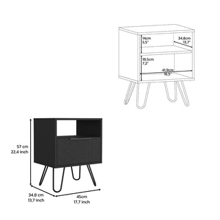 Sunvega Single Door Cabinet Nightstand with Hairpin Legs and Two Shelves