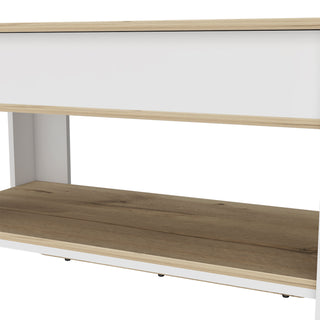 Sunvega Lift Top Storage Table with Lower Shelf and Metal Hinges in Dark Brown