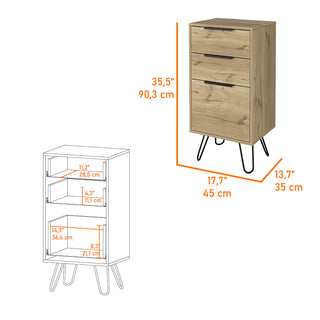 Sunvega Light Oak Finish Hairpin Leg Dresser with Superior Top and Three Drawers