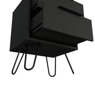Sunvega Modern Black Wengue Finish Nightstand with Two Drawers and Hairpin Legs