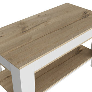 Sunvega Lift Top Storage Table with Lower Shelf and Metal Hinges in Dark Brown