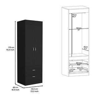 Sunvega White Finish Armoire Tarento with Two Drawers and Double Door Cabinet