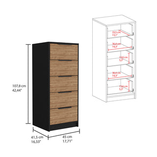 Sunvega Maryland White Pine Finish 5 Drawer Dresser with Metal Handles