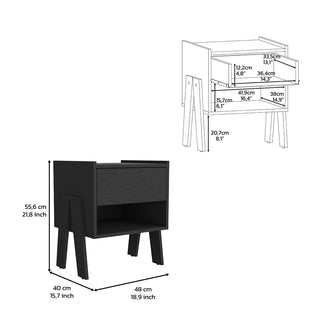 Sunvega Nightstand with Open Shelf and Drawer in Light Gray Finish
