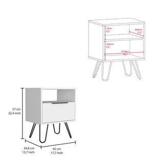 Sunvega Single Door Cabinet Nightstand with Hairpin Legs and Two Shelves