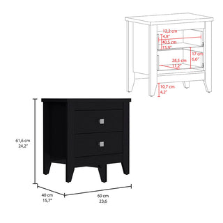 Sunvega Modern Nightstand with Two Drawers and Four Legs in Black Wengue Finish