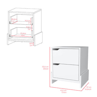 Sunvega Brookland Nightstand with Double Drawers and Sturdy Base in White Macadamia