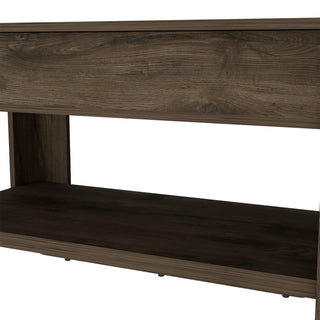 Sunvega Lift Top Storage Table with Lower Shelf and Metal Hinges in Dark Brown