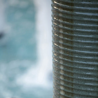 Sunvega Large Concrete Ribbed Water Fountain with Bird Feeder and Modern Industrial Style