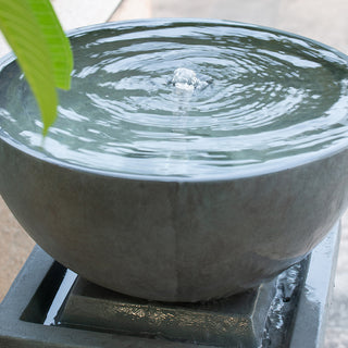 Sunvega Polyresin Gray Zen Bowl Water Fountain Outdoor Bird Feeder and Bath