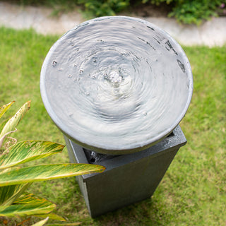 Sunvega Polyresin Gray Zen Bowl Water Fountain Outdoor Bird Feeder and Bath