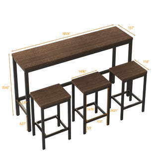 Sunvega Modern Brown Gray Dining Table Set with 3 Stools for Compact Spaces