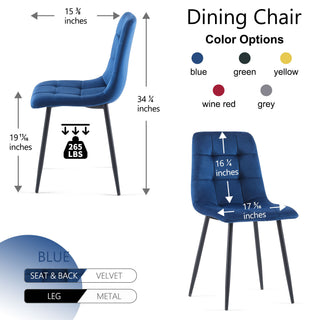 Sunvega Grey Velvet Dining Chairs Set of 2 with Metal Legs for Kitchen and Living Room
