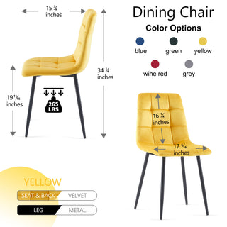 Sunvega Grey Velvet Dining Chairs Set of 2 with Metal Legs for Kitchen and Living Room