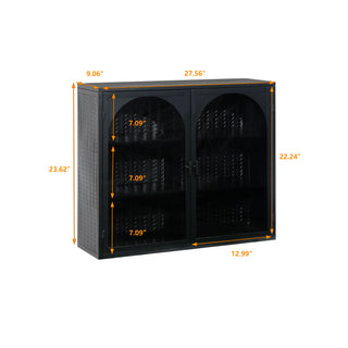 Sunvega Modern Two-Door Wall Cabinet with Three-Tier Storage for Living Room