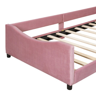 Sunvega Twin Size Upholstered Daybed with Stripe Headboard for Kids Bedroom