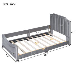 Sunvega Twin Size Upholstered Daybed with Stripe Headboard for Kids Bedroom