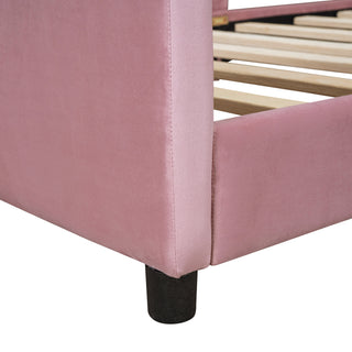 Sunvega Twin Size Upholstered Daybed with Stripe Headboard for Kids Bedroom