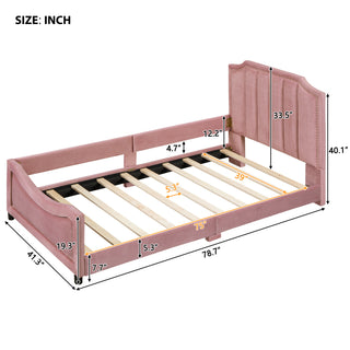 Sunvega Twin Size Upholstered Daybed with Stripe Headboard for Kids Bedroom