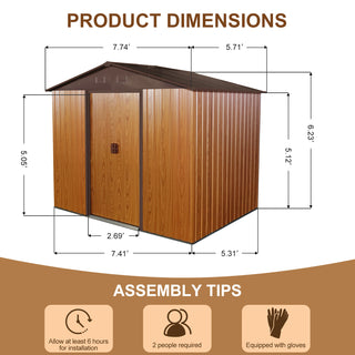 Sunvega 8ft x 6ft Outdoor Metal Storage Shed with Galvanized Steel Panels