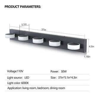 Sunvega Dimmable 5-Light LED Vanity Fixture with 360° Rotatable Design for Bathroom