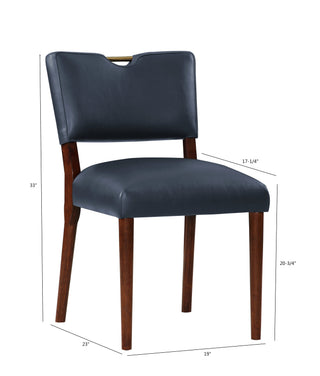 Sunvega Midnight Blue Faux Leather Dining Chair Set with Walnut Frame and Gold Handle