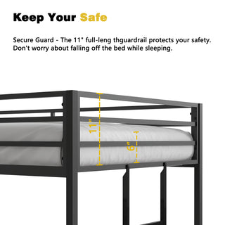 Sunvega Twin over Twin Metal Bunk Bed Frame with Ladder and Guardrails for Kids and Adults