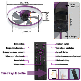 Sunvega Dimmable LED Ceiling Fan with Light for Modern Bedroom Living Room