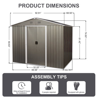 Sunvega 8ft x 6ft Outdoor Metal Storage Shed with Galvanized Steel Panels