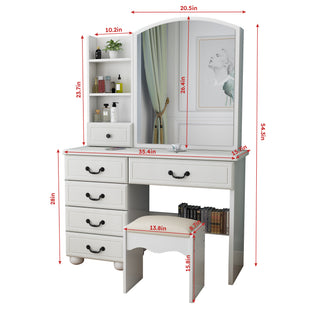 Sunvega White Vanity Desk with Mirror and Lights for Makeup with 6 Drawers