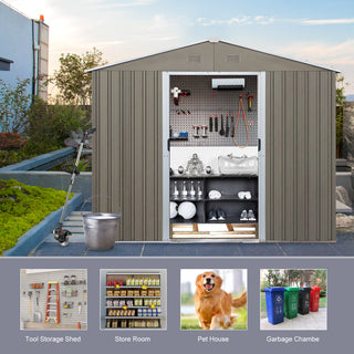 Sunvega 8ft x 6ft Outdoor Metal Storage Shed with Galvanized Steel Panels