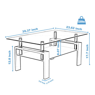 Sunvega Modern Clear Glass Coffee Table with Double Layer Storage for Living Room