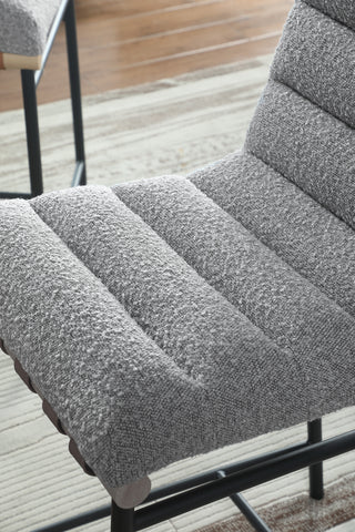 Sunvega Boucle Upholstered Chair with Cognac PU Leather Detailing and Black Iron Legs