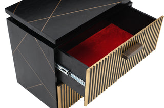 Sunvega Modern Mango Wood Nightstand with Brass Metal and Two Spacious Drawers